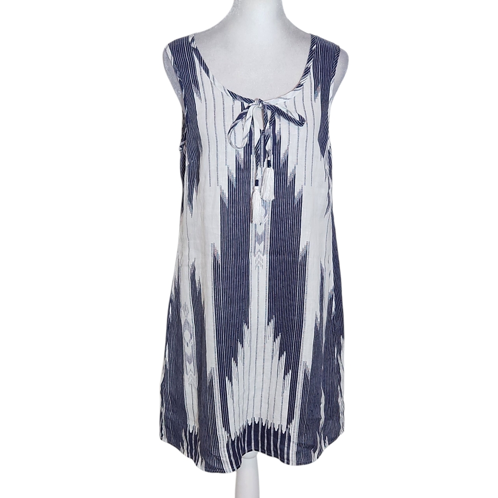 St. Tropez West Navy and White Linen Mini Dress Size 2 Navy Linen Dress
